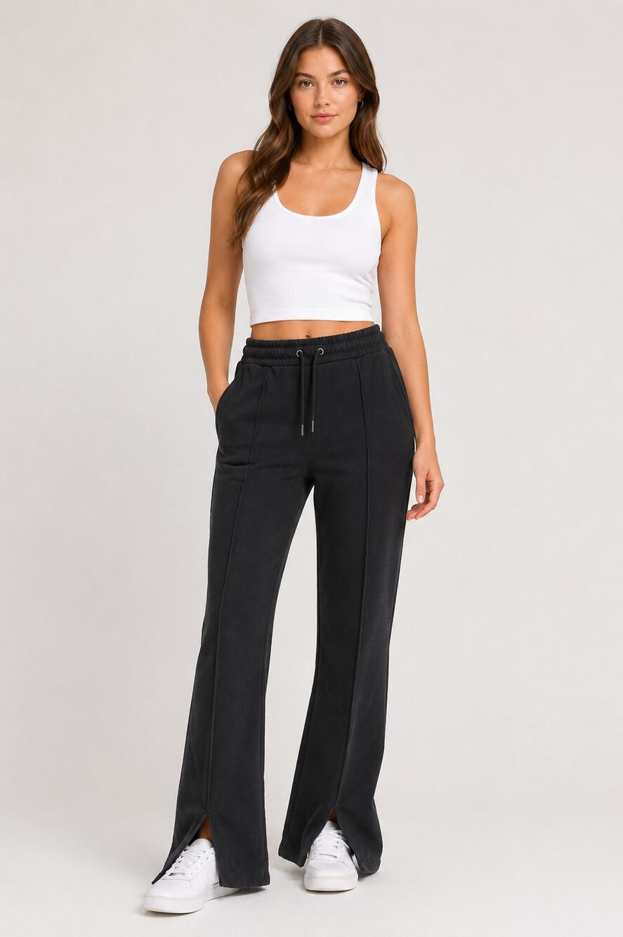 AsYou Exposed Seam Flare Split Hem Sweatpants Womens Size 4 New Cotton Black